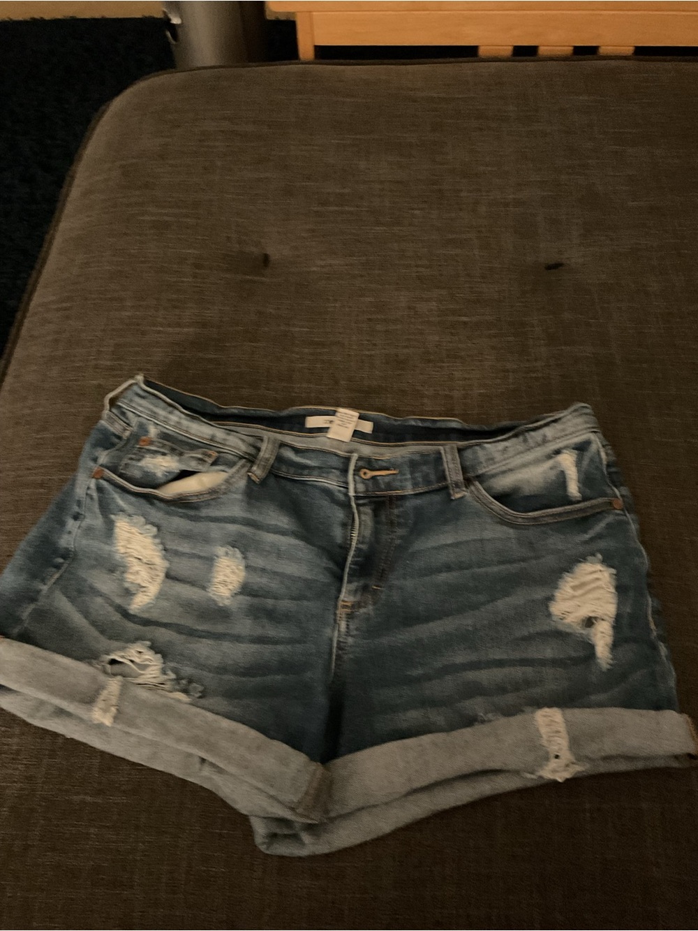 refuge Distressed Rolled Hem Jean Shorts - Light Blue